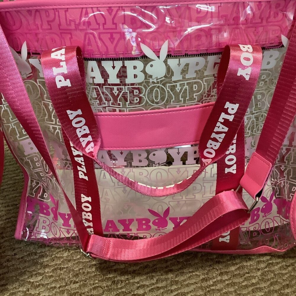 Playboy Viral Signature Logo Hot Pink 3Pc Piece Transparent Travel Tote Set New - Picture 5 of 7